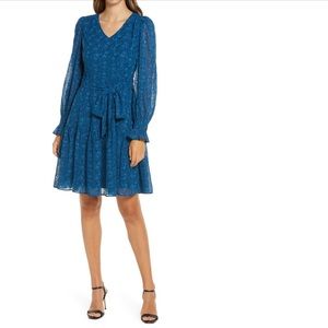 Rachel Parcell Blue Poseidon Embroidered Eyelet Long Sleeve Dress